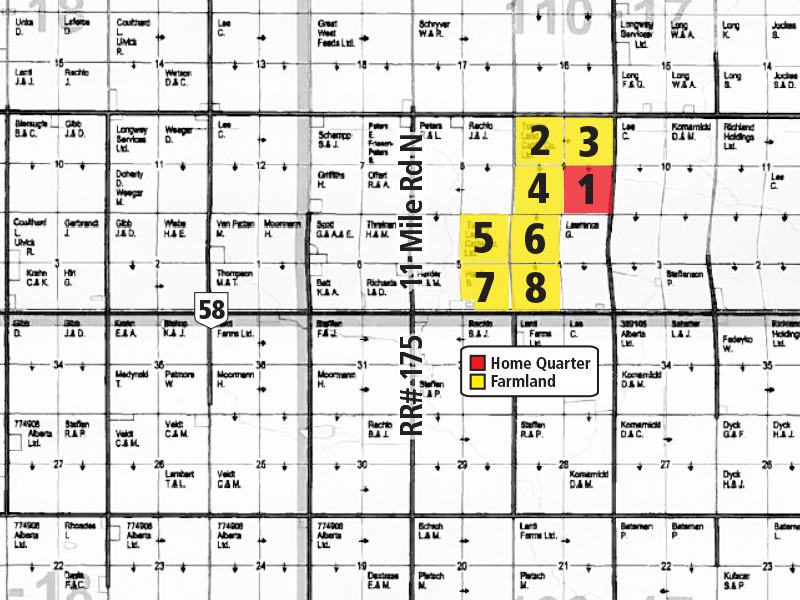 Home quarter and (7) quarters of farmland for sale in High Level, AB