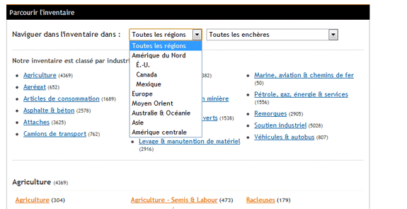 Sélectionnez une région ou un encan