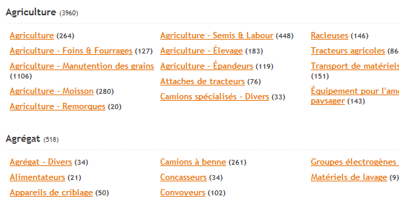 Sélectionnez une catégorie ou une sous-catégorie d'équipement