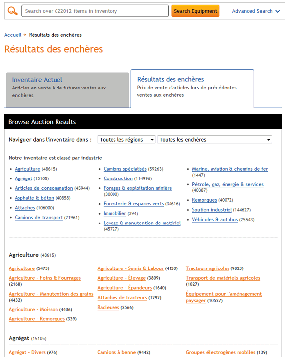 Recherche de résultats de ventes aux enchères